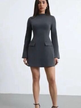 NWT XS Tailored Long-Sleeve Mini Dress in Charcoal Gray by STHCUTE